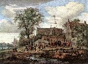 RUYSDAEL, Salomon van Tavern with May Tree af oil